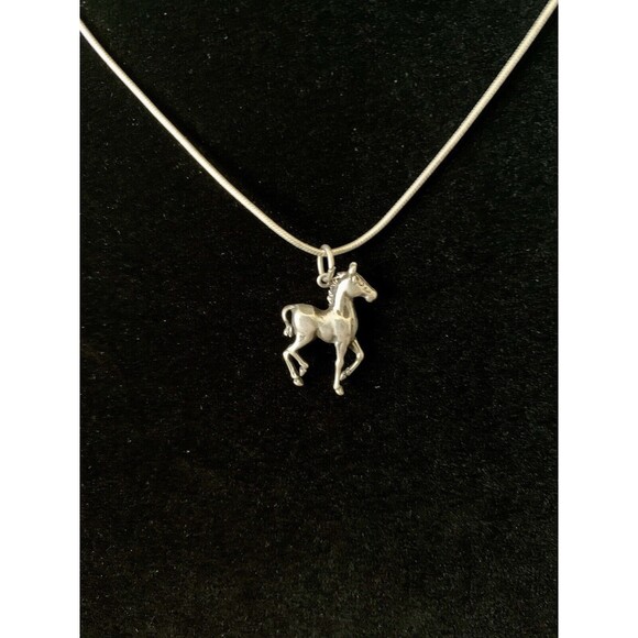 Horse Italy 925 Sterling Silver Pony Mustang Pendant 16” Chain Necklace Vintage - Picture 2 of 7